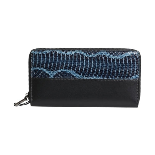 Dolce & Gabbana Black Blue Exotic Leather Embossed Continental Wallet