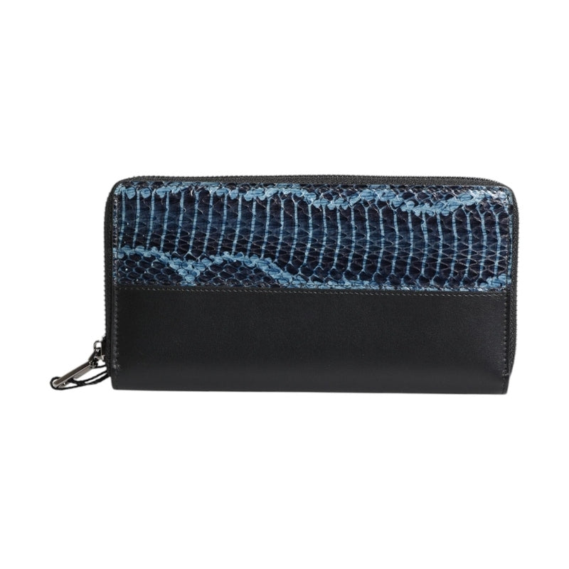 Dolce & Gabbana Black Blue Exotic Leather Embossed Continental Wallet