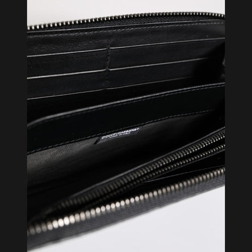 Dolce & Gabbana Black Blue Exotic Leather Embossed Continental Wallet
