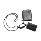 Dolce & Gabbana Black Leather Lanyard Zip Around Card Holder Wallet