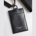 Dolce & Gabbana Black Leather Lanyard Zip Around Card Holder Wallet