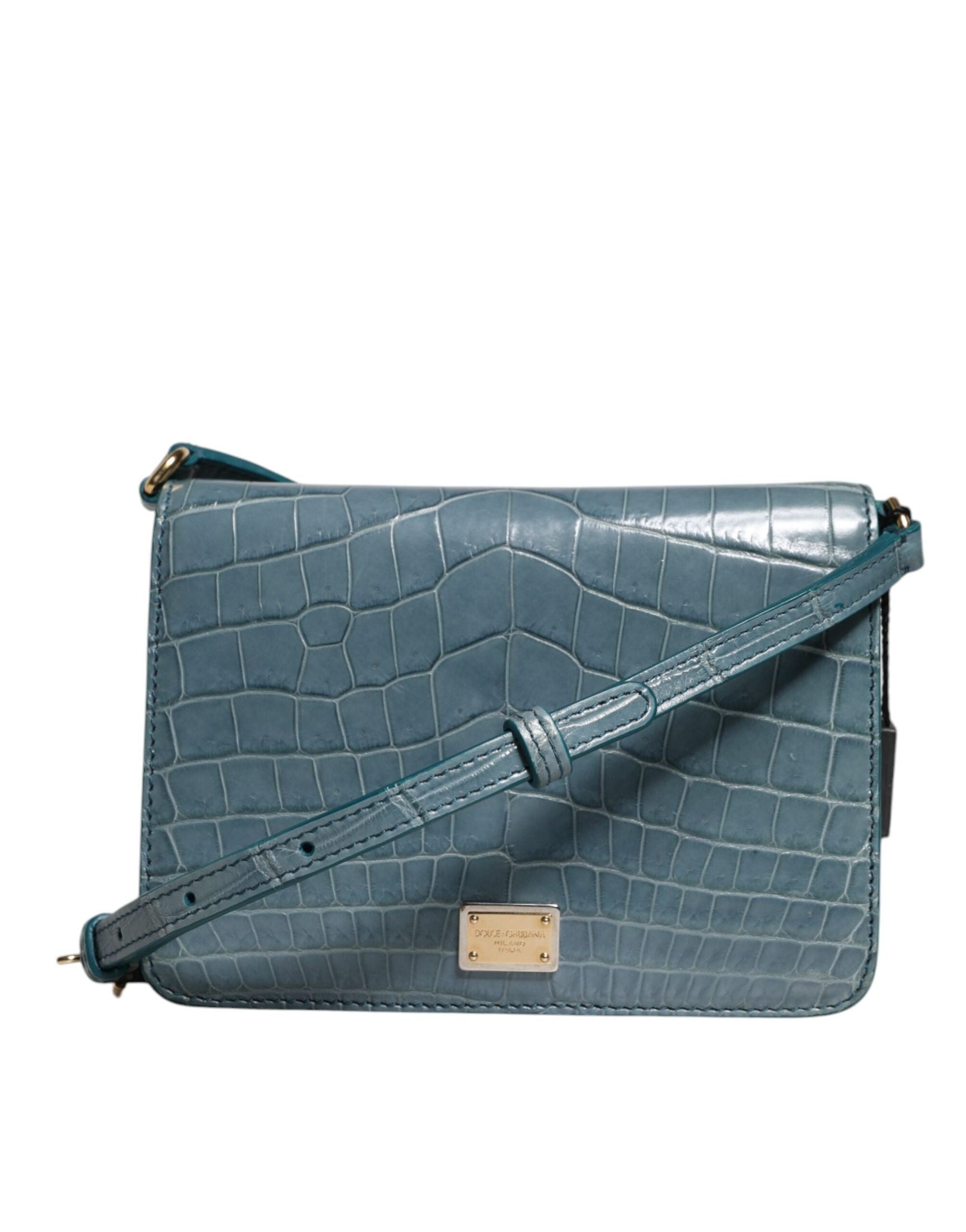 Dolce & Gabbana Green Exotic Leather DG Plaque Crossbody Mini Bag