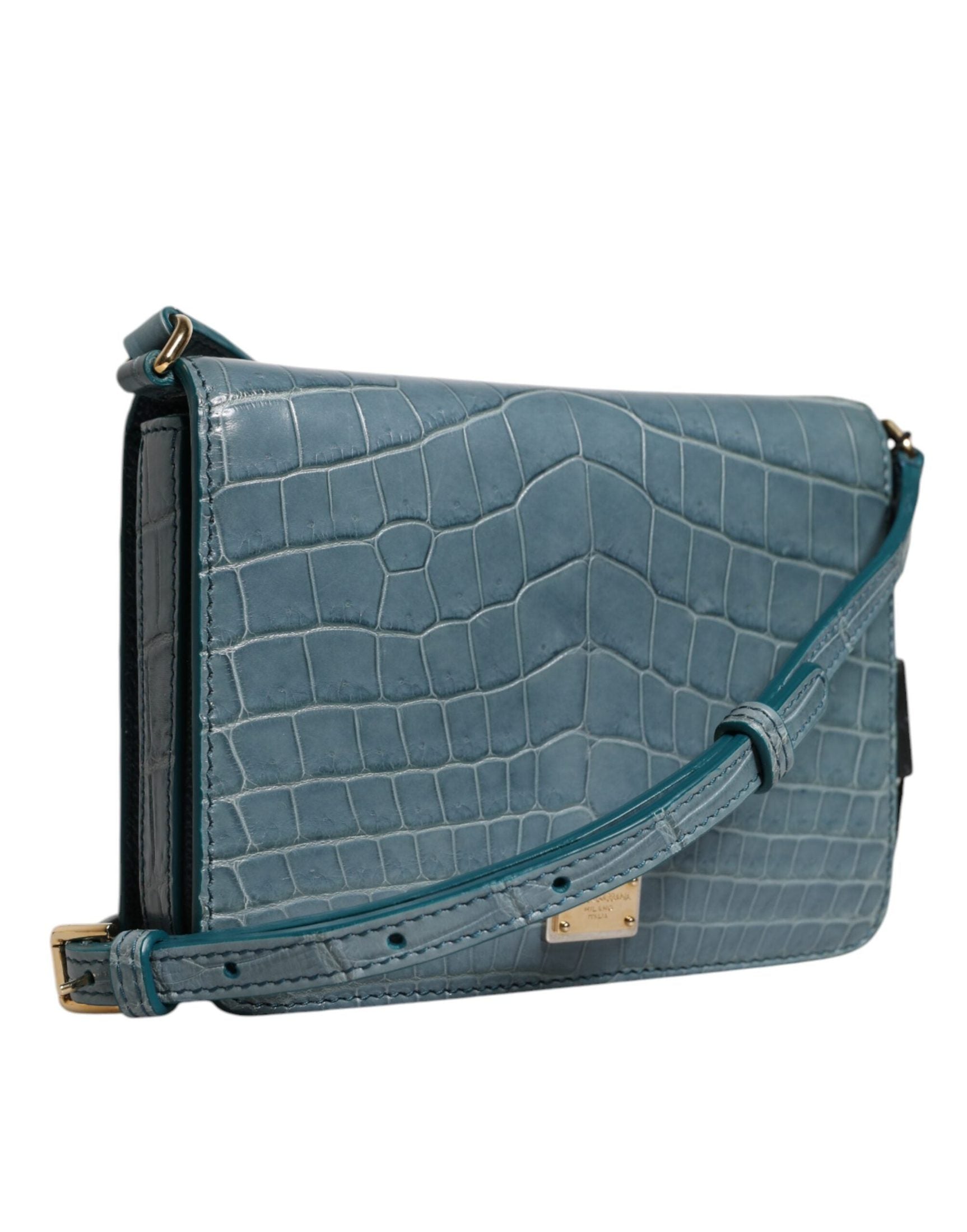 Dolce & Gabbana Green Exotic Leather DG Plaque Crossbody Mini Bag