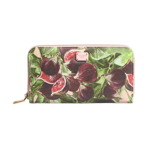 Dolce & Gabbana Multicolor Fig Fruit Dauphine Leather Zip Around Continental Wallet
