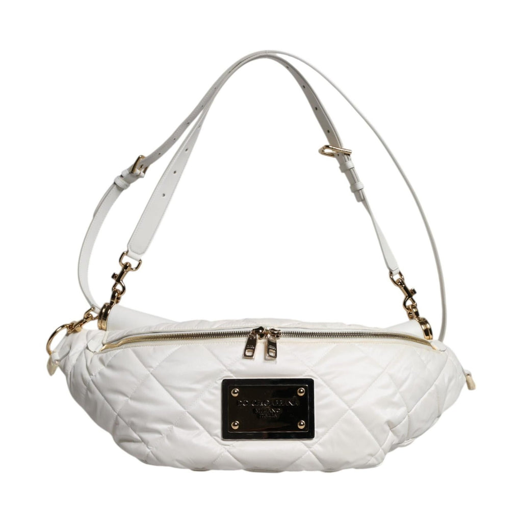 Dolce & Gabbana White Quilted Logo Plaque Belt Waist Fanny Pack Bag