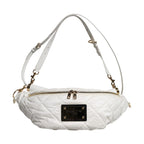 Dolce & Gabbana White Quilted Logo Plaque Belt Waist Fanny Pack Bag