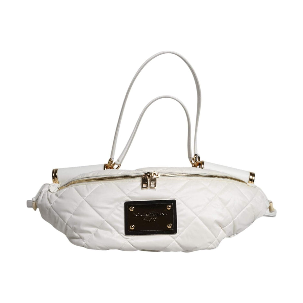 Dolce & Gabbana White Quilted Logo Plaque Belt Waist Fanny Pack Bag