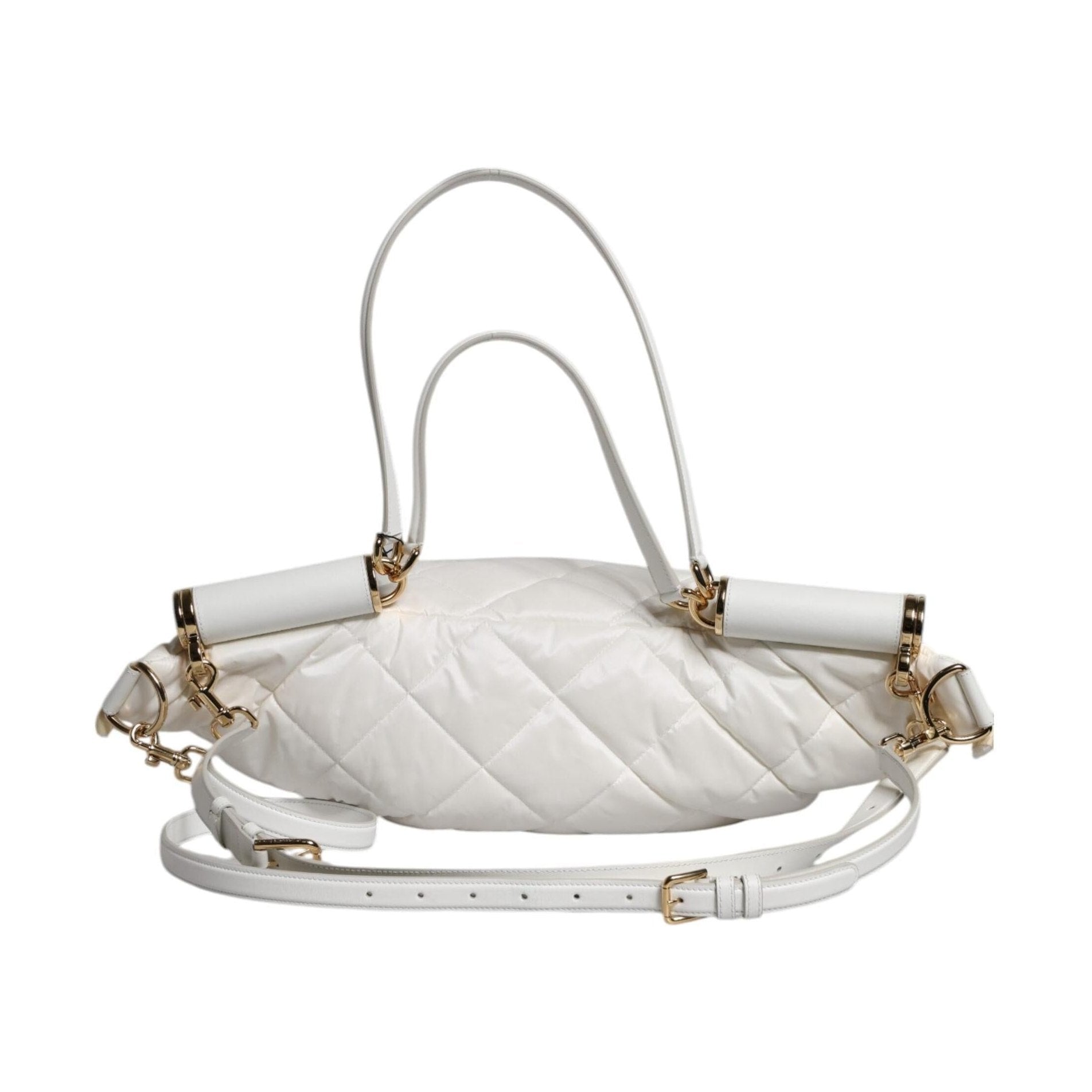 Dolce & Gabbana White Quilted Logo Plaque Belt Waist Fanny Pack Bag