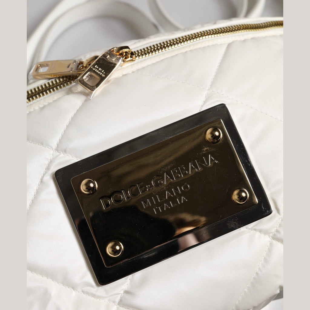 Dolce & Gabbana White Quilted Logo Plaque Belt Waist Fanny Pack Bag