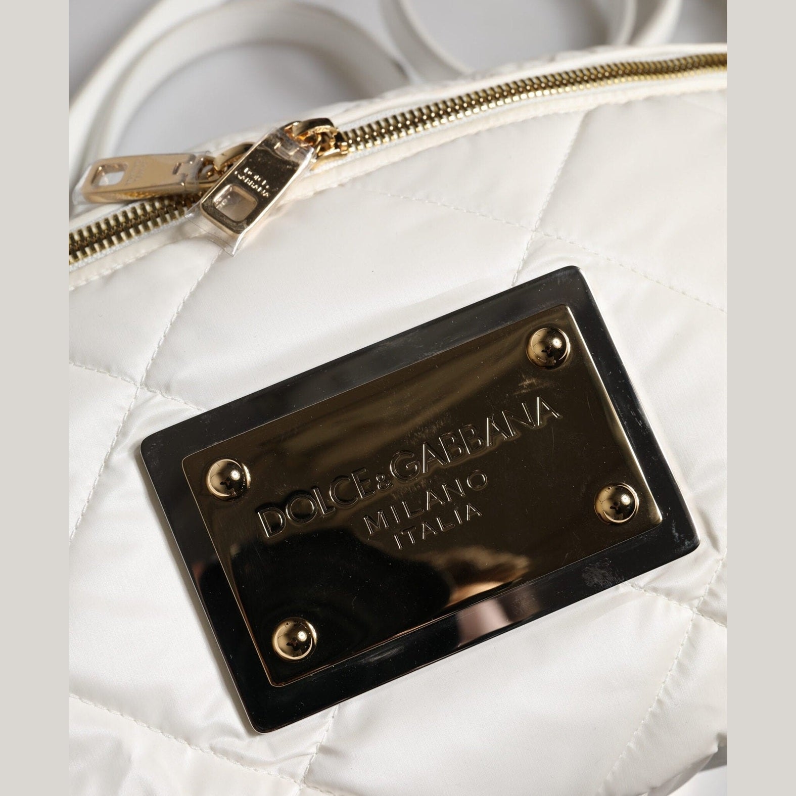 Dolce & Gabbana White Quilted Logo Plaque Belt Waist Fanny Pack Bag