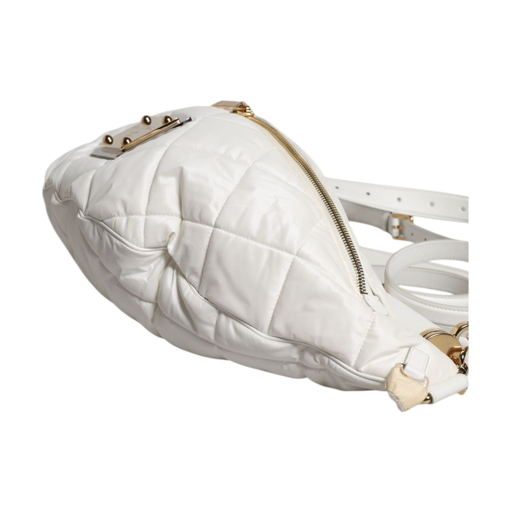 Dolce & Gabbana White Quilted Logo Plaque Belt Waist Fanny Pack Bag
