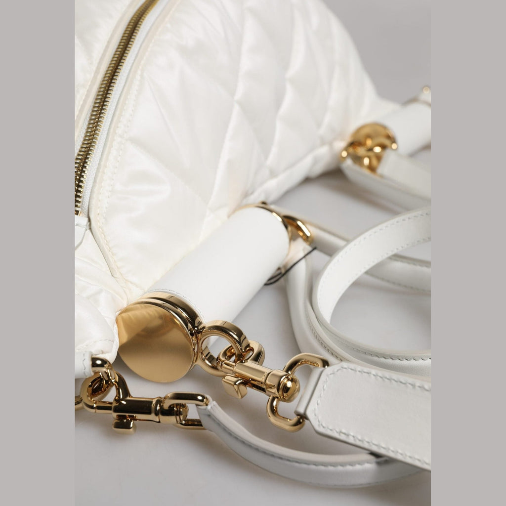 Dolce & Gabbana White Quilted Logo Plaque Belt Waist Fanny Pack Bag