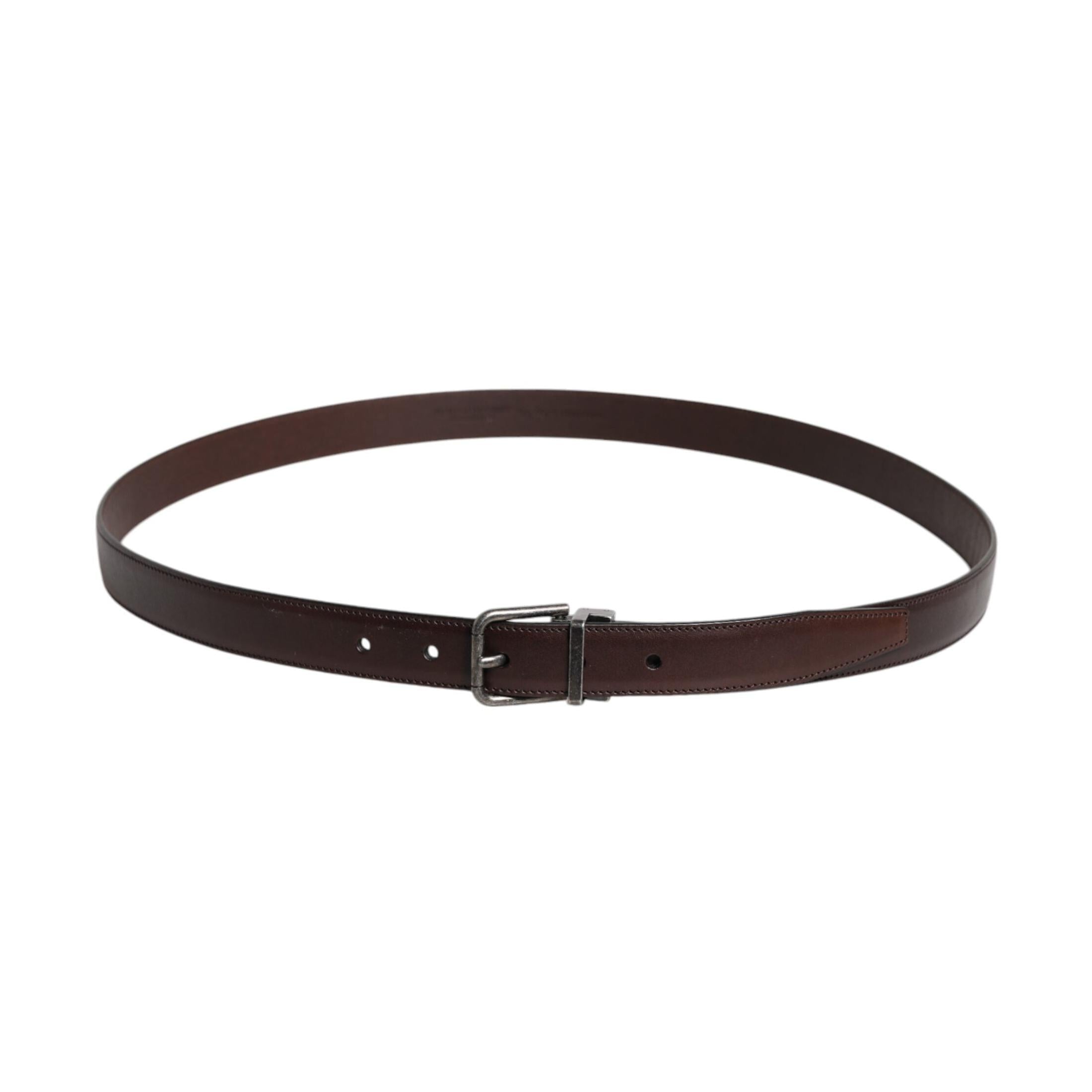 Dolce & Gabbana Brown Leather Silver Metal Buckle Belt