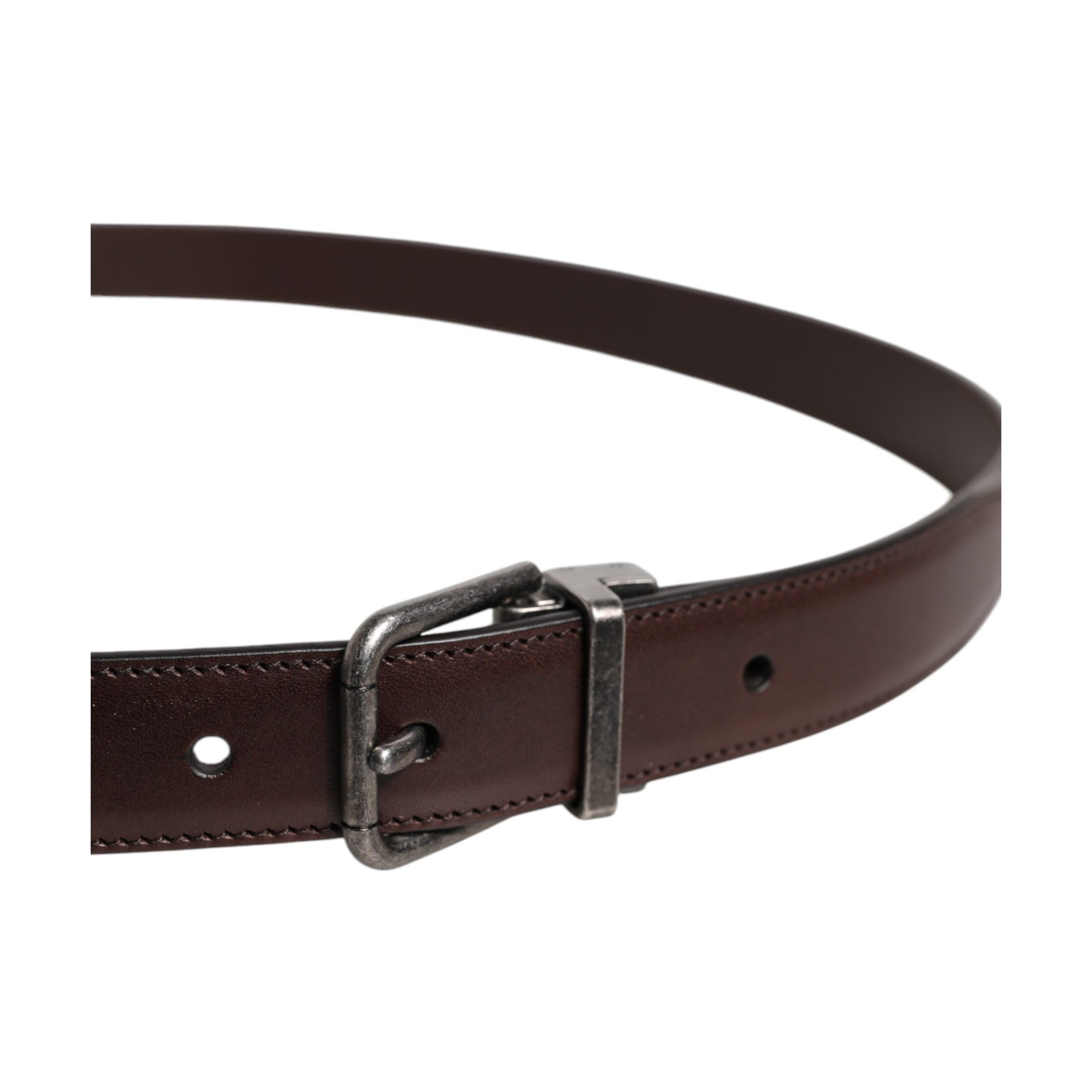 Dolce & Gabbana Brown Leather Silver Metal Buckle Belt