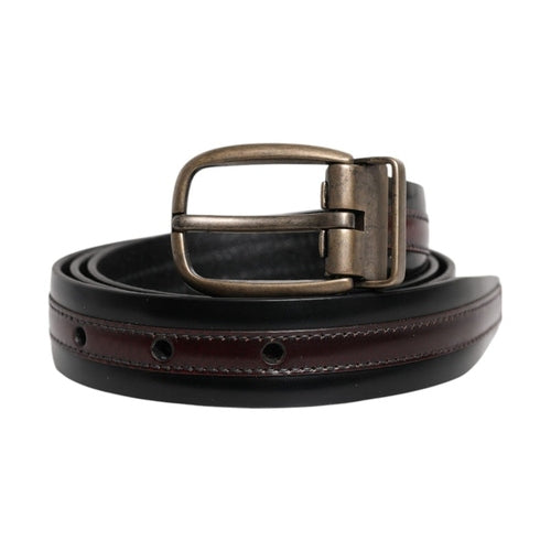 Dolce & Gabbana Black Burgundy Calfskin Metal Logo Buckle Belt