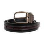 Dolce & Gabbana Black Burgundy Calfskin Metal Logo Buckle Belt