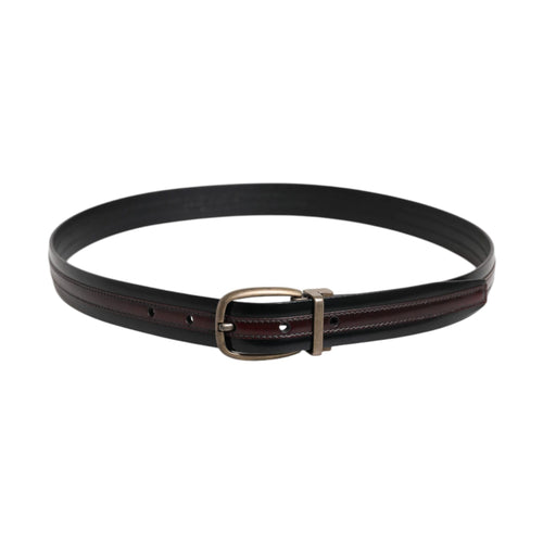 Black Burgundy Calfskin Metal Logo Buckle Belt