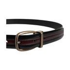 Dolce & Gabbana Black Burgundy Calfskin Metal Logo Buckle Belt