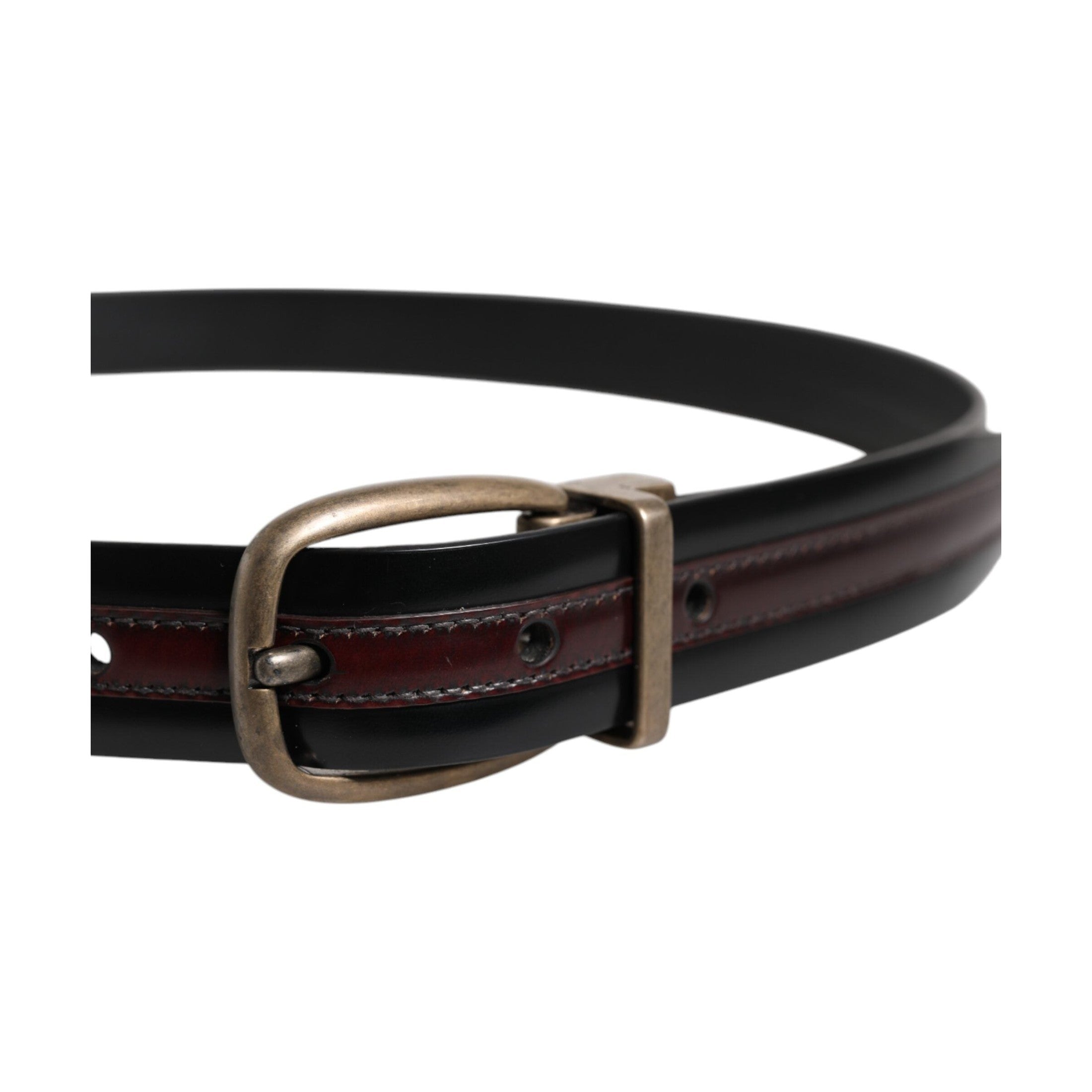 Dolce & Gabbana Black Burgundy Calfskin Metal Logo Buckle Belt
