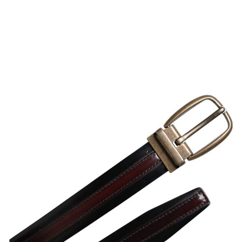 Dolce & Gabbana Black Burgundy Calfskin Metal Logo Buckle Belt