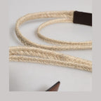 Dolce & Gabbana Brown Jute Leather Woven Metal Buckle Belt