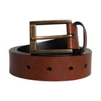 Dolce & Gabbana Brown Calf Leather Classic Metal Buckle Belt