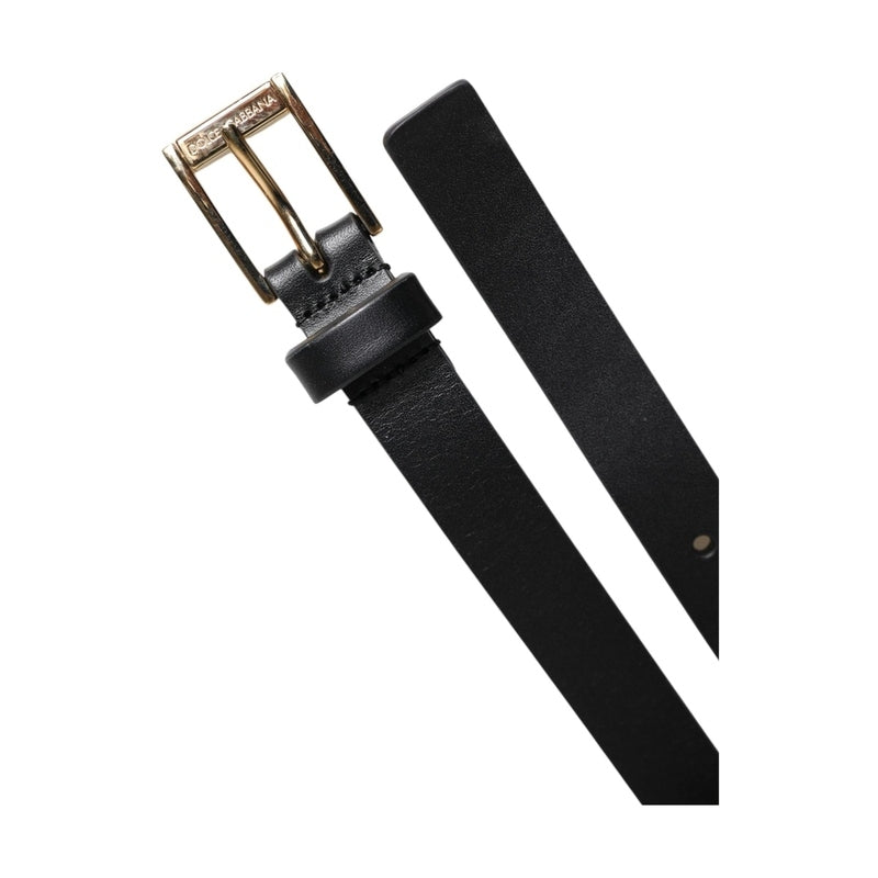 Dolce & Gabbana Black Calfskin Classic Metal Logo Buckle Belt