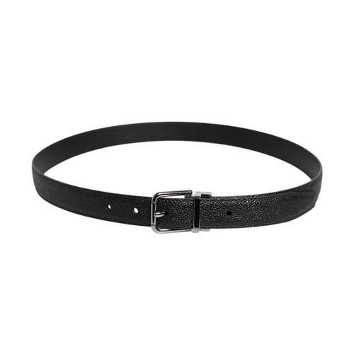 Dolce & Gabbana Black Calf Leather Classic Metal Buckle Belt