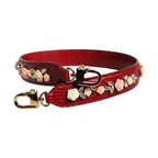 Dolce & Gabbana Red Leather Floral Embellish Bag Shoulder Strap