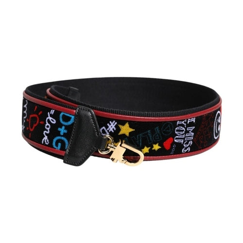 Dolce & Gabbana Black Cotton Printed Bag Shoulder Strap
