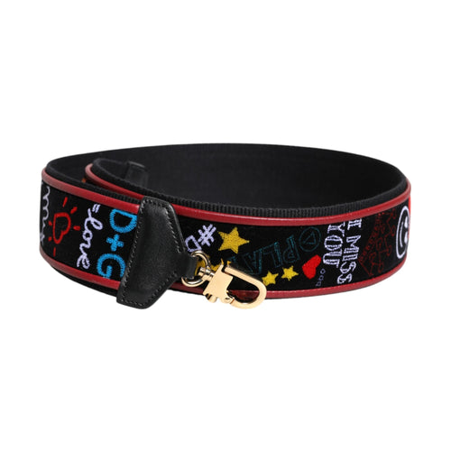 Black Cotton Printed Bag Shoulder Strap