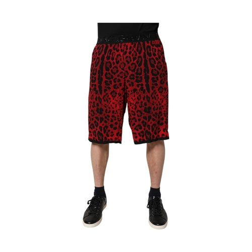 Dolce & Gabbana Red Leopard Print Viscose Bermuda Shorts