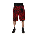 Red Leopard Print Viscose Bermuda Shorts