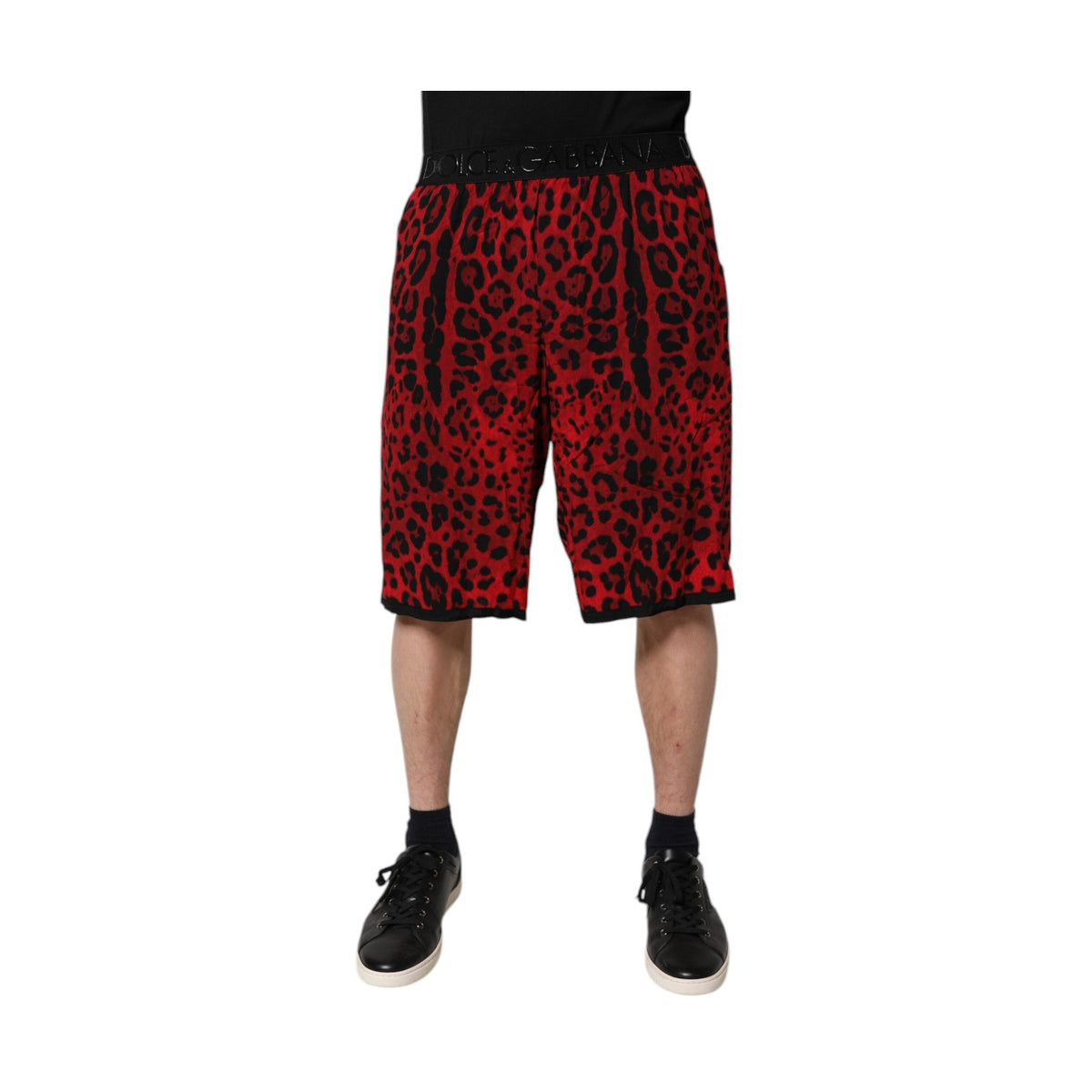 Red Leopard Print Viscose Bermuda Shorts