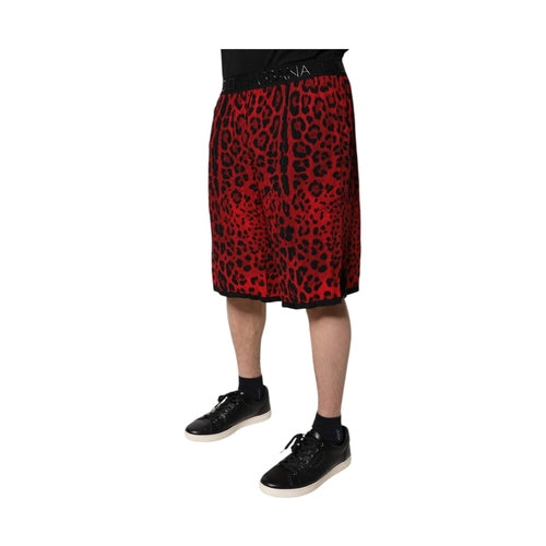 Dolce & Gabbana Red Leopard Print Viscose Bermuda Shorts
