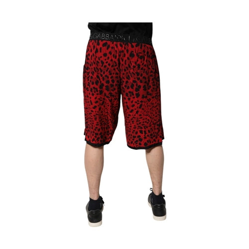 Dolce & Gabbana Red Leopard Print Viscose Bermuda Shorts