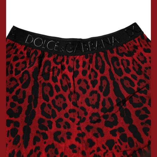 Dolce & Gabbana Red Leopard Print Viscose Bermuda Shorts