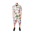 White Cartoon Print Cotton Men Pajama Set Sleepwear