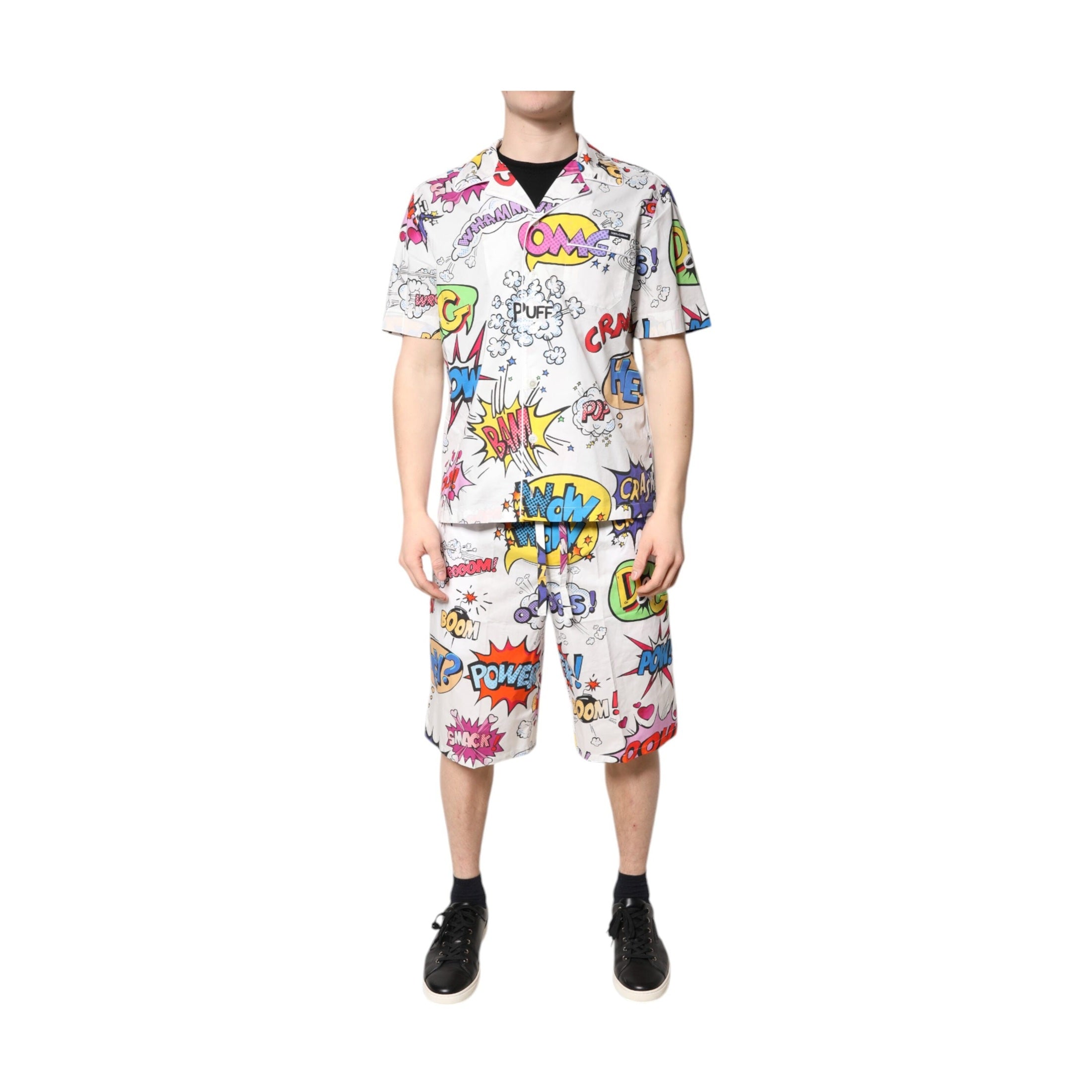 Dolce & Gabbana White Cartoon Print Cotton Men Pajama Set Sleepwear