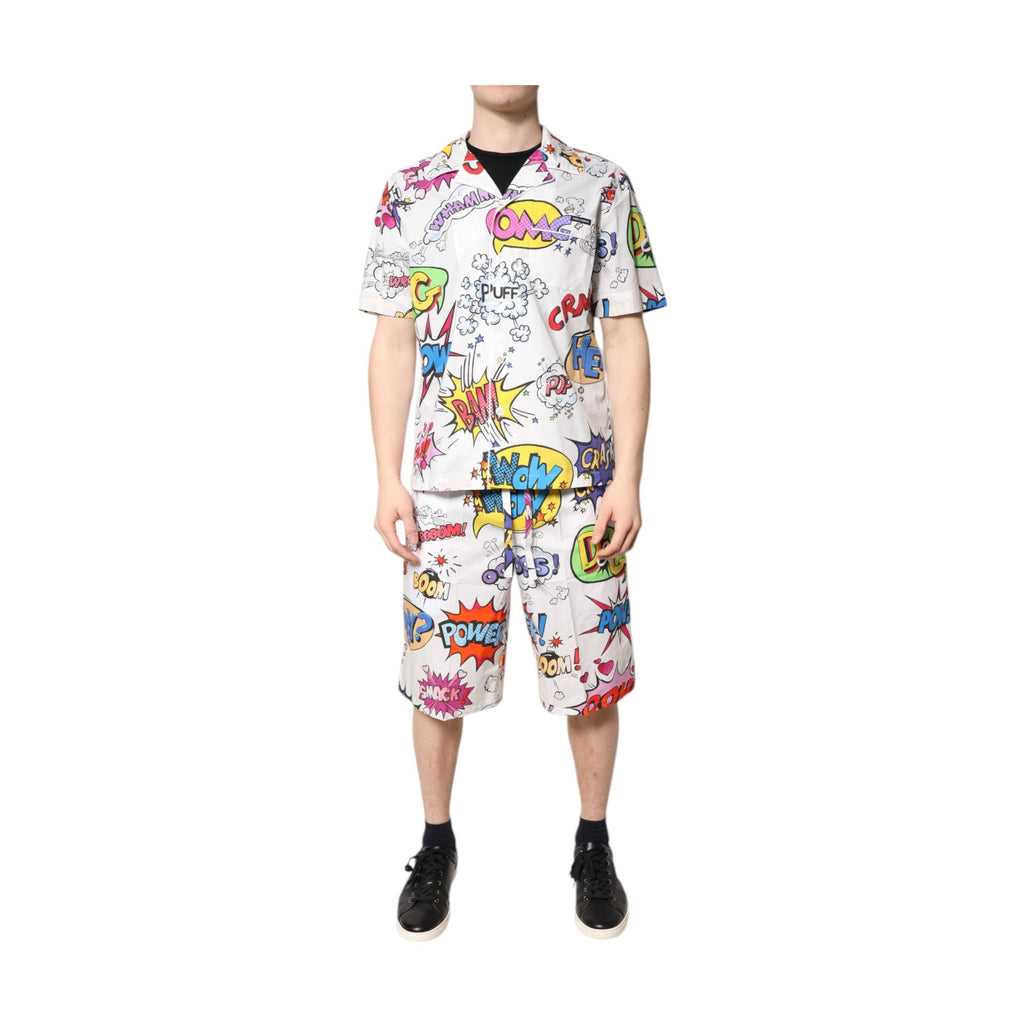 Dolce & Gabbana White Cartoon Print Cotton Men Pajama Set Sleepwear