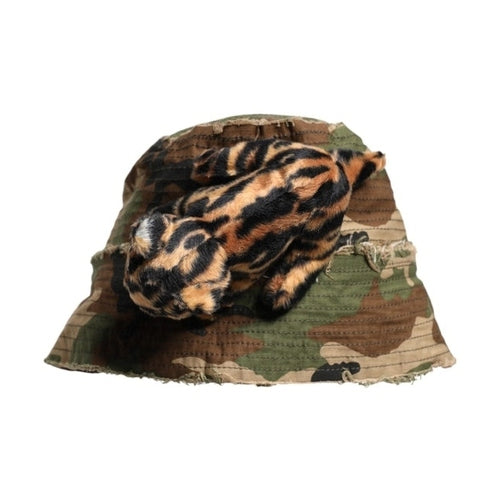 Dolce & Gabbana Multicolor Leopard Embellish Wide Brim Bucket Hat