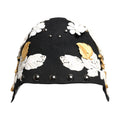 Black Wool White Floral Gold Leaf Cloche Hat