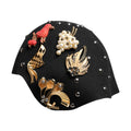 Black Wool Multicolor Embellished Cloche Hat