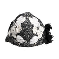 Black Wool White Floral Embellished Cloche Hat