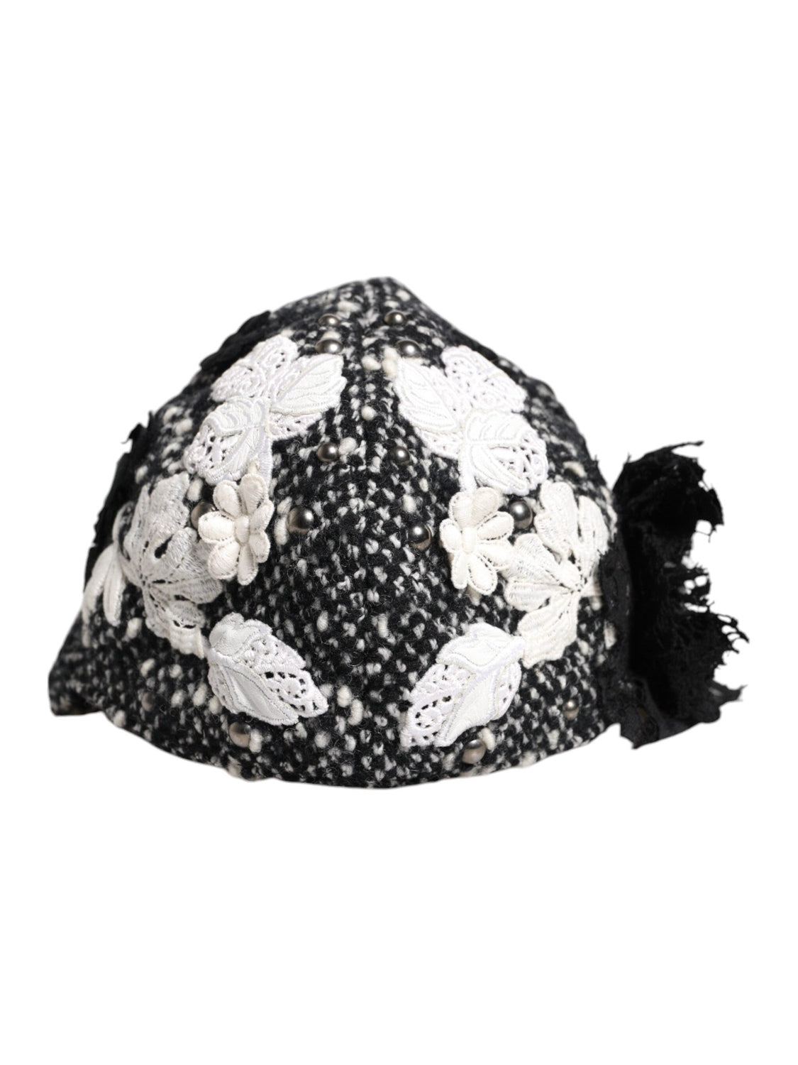 Dolce & Gabbana Black Wool White Floral Embellished Cloche Hat