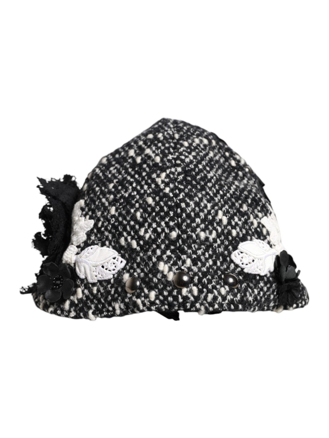 Dolce & Gabbana Black Wool White Floral Embellished Cloche Hat