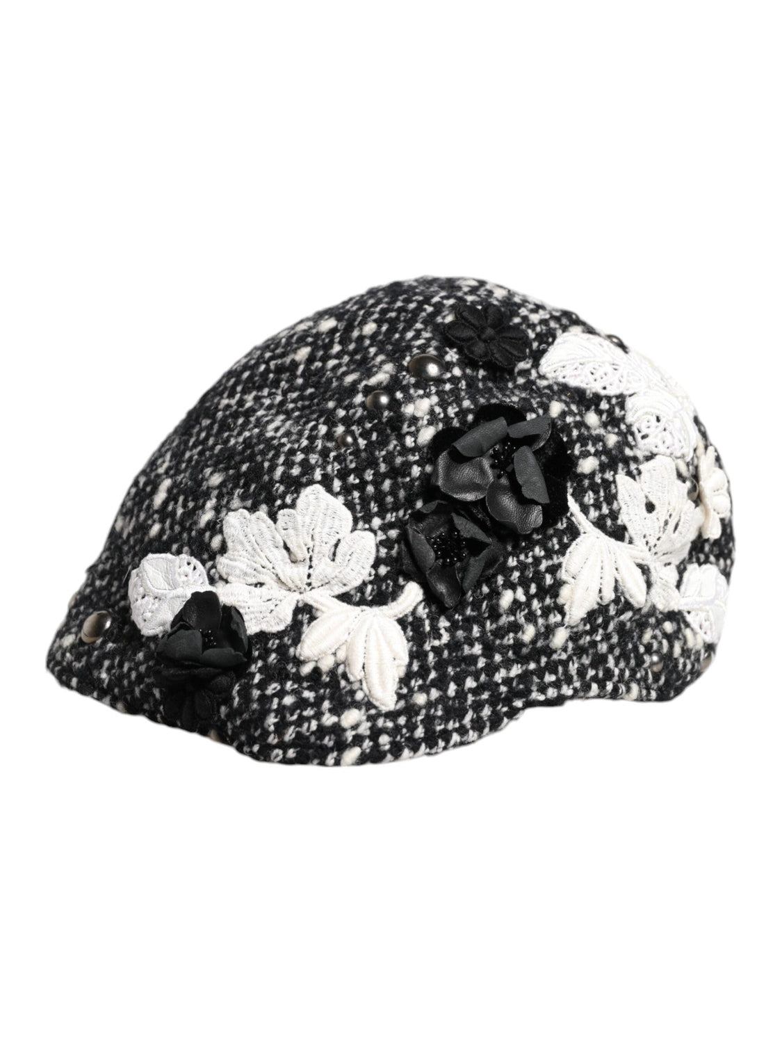 Dolce & Gabbana Black Wool White Floral Embellished Cloche Hat