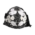 Black Wool White Floral Embellished Cloche Hat