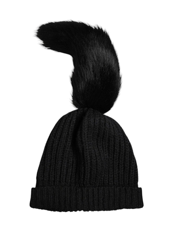 Dolce & Gabbana Black Acrylic Knitted Fur Winter Beanie Hat