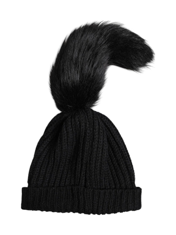 Dolce & Gabbana Black Acrylic Knitted Fur Winter Beanie Hat